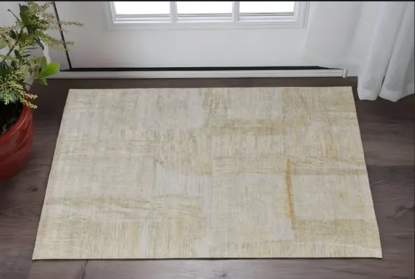 3' x 5' Abstract Hand Woven Wool Blend Area Rug - Yellow And Ivory
