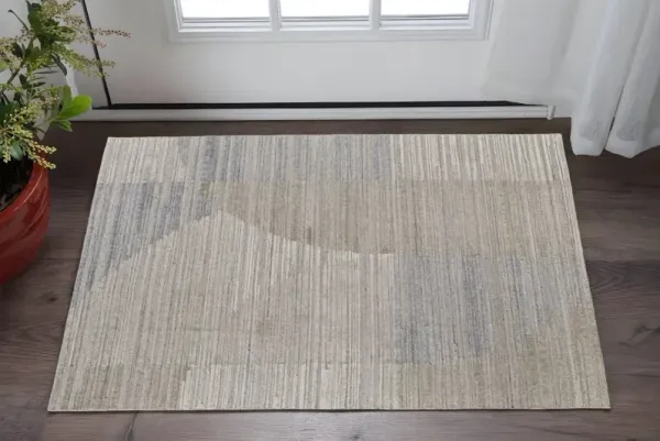 2' x 3' Abstract Hand Woven Worn Faded Area Rug - Tan And Blue