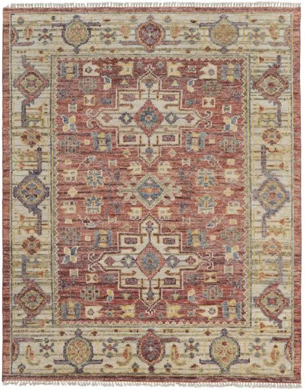 3' x 5' Wool Oriental Hand Knotted Area Rug With Fringe - Ivory Red And Gold