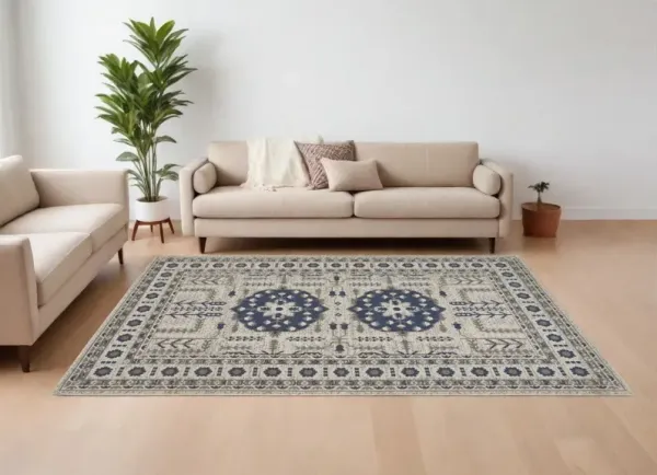 10' x 13' Oriental Power Loom Area Rug - Blue And Gray