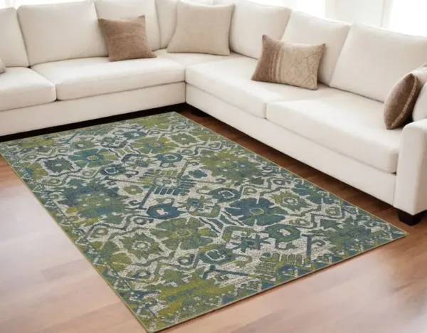 5' x 8' Oriental Power Loom Area Rug - Blue And Green