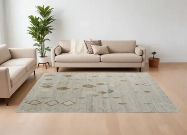 8' x 12' Wool Moroccan Hand Knotted Area Rug - Tan Brown And Gray