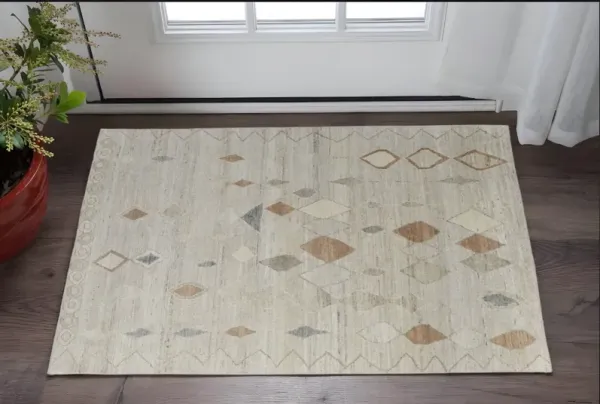 2' x 3' Wool Moroccan Hand Knotted Area Rug - Tan Brown And Gray