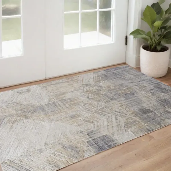 3' x 5' Abstract Power Loom Worn Faded Area Rug - Gray And Ivory