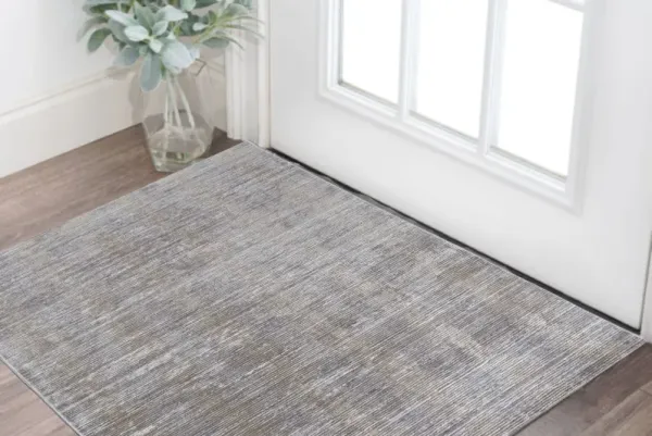 3' x 5' Abstract Power Loom Worn Faded Area Rug - Taupe And Silver