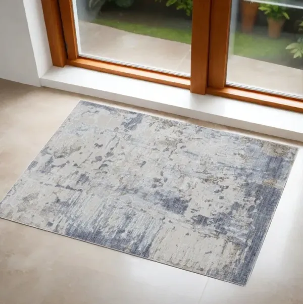 3' x 5' Abstract Power Loom Worn Faded Area Rug - Gray And Blue