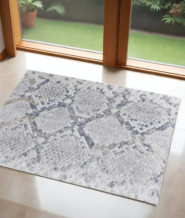 3' x 5' Floral Power Loom Area Rug - Gray Silver And Blue