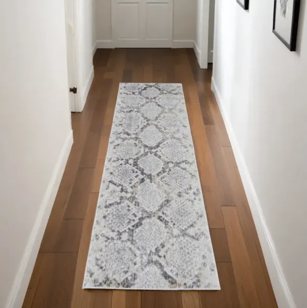 8' Floral Power Loom Runner Rug - Gray And Silver