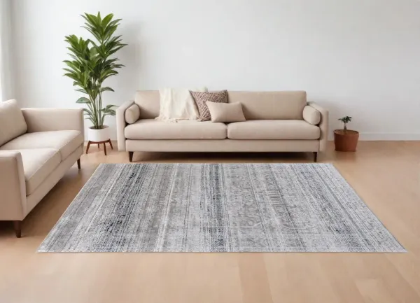 10' x 13' Abstract Power Loom Worn Faded Area Rug - Black And Gray