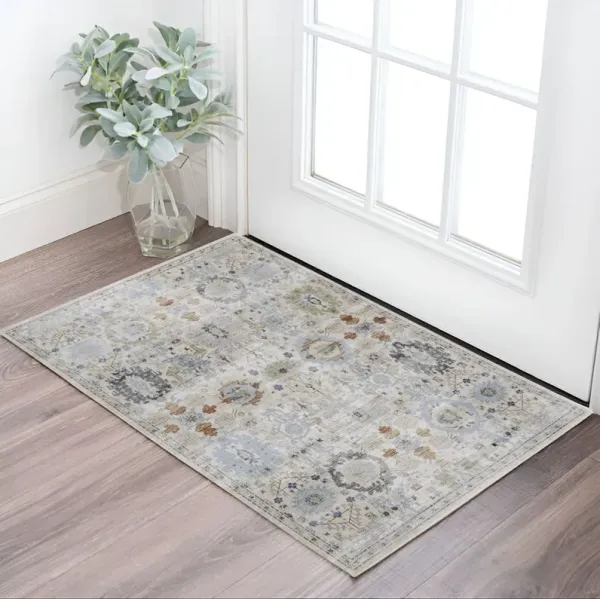 2' x 3' Floral Power Loom Area Rug - Ivory Red And Blue