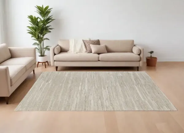 8' x 10' Abstract Hand Woven Worn Faded Area Rug - Ivory