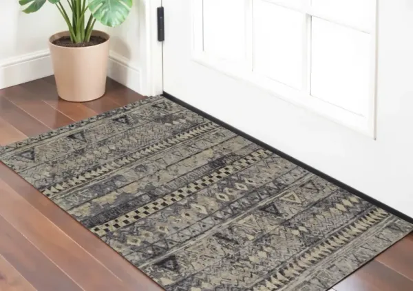 2' x 3' Wool Geometric Hand Knotted Area Rug - Taupe Gray And Tan