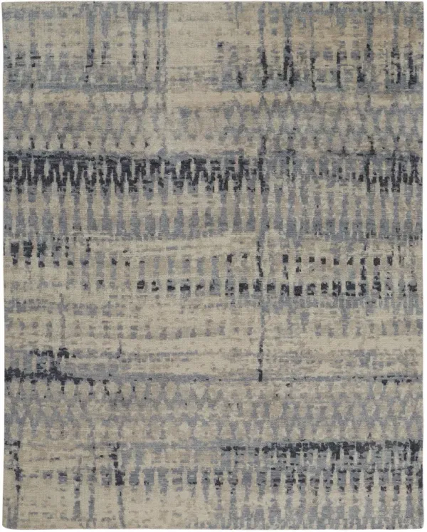 8' x 10' Wool Abstract Hand Knotted Area Rug - Gray Blue And Ivory