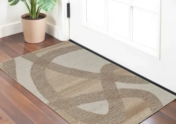 2' x 3' Wool Abstract Hand Tufted Area Rug - Brown Tan And Ivory