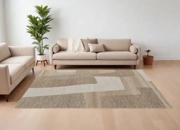 9' x 12' Wool Hand Tufted Area Rug - Brown Tan And Ivory