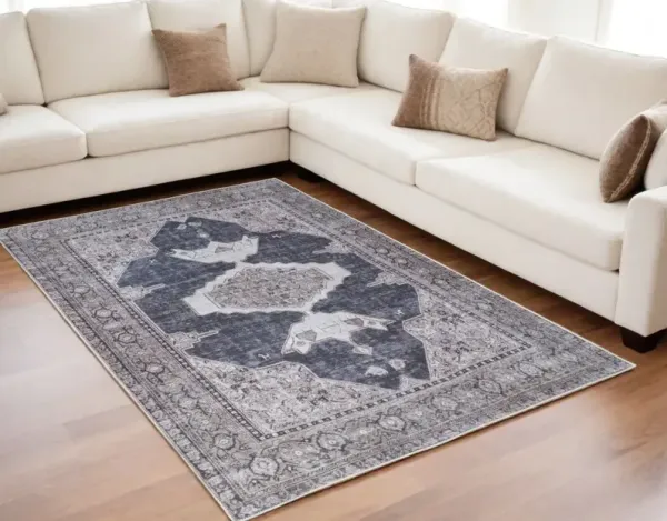 5' x 8' Oriental Power Loom Washable Area Rug - Gray Taupe And Ivory