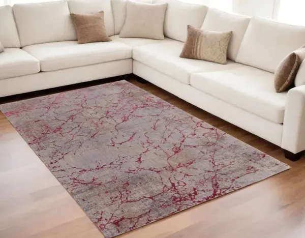 5' x 8' Abstract Power Loom Area Rug - Pink Taupe And Gray