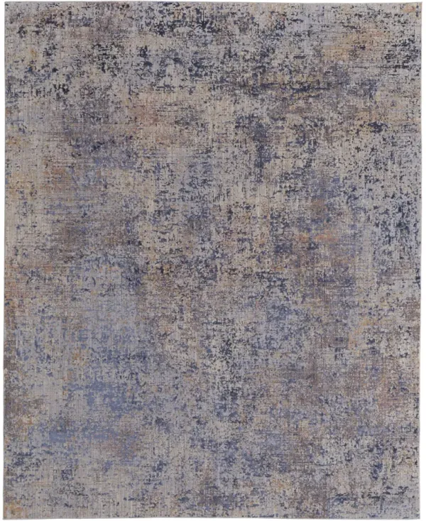10' x 13' Abstract Power Loom Area Rug - Blue Brown And Tan