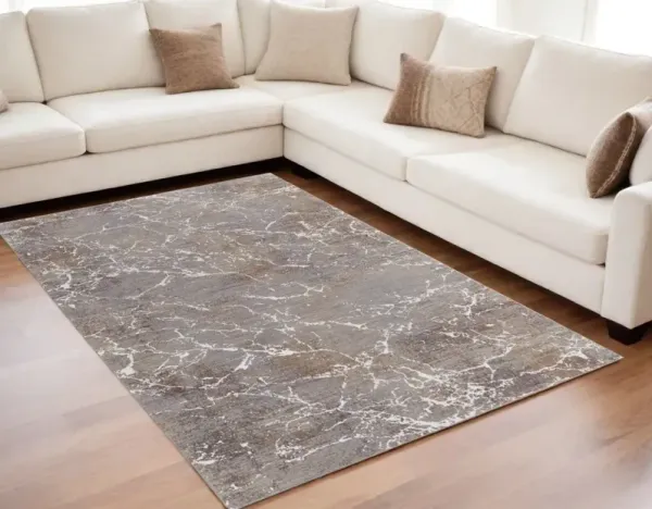 5' x 8' Abstract Power Loom Area Rug - Ivory Brown And Taupe