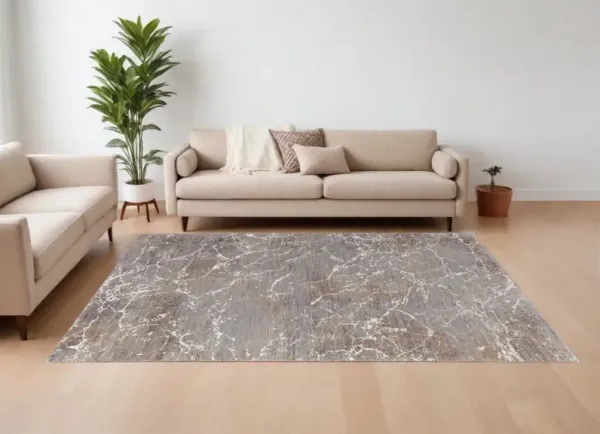 7' x 10' Abstract Power Loom Area Rug - Ivory Brown And Taupe