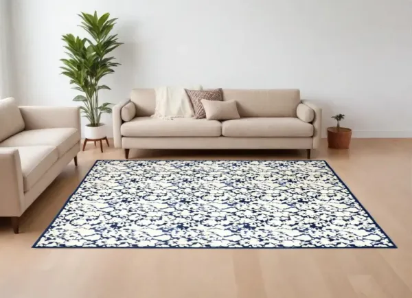 10' x 13.2' Abstract Power Loom Area Rug - Blue And Ivory