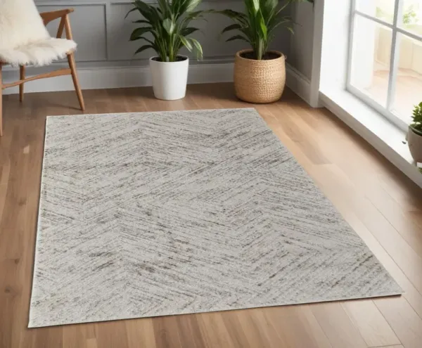 4' x 6' Geometric Power Loom Polypropylene Area Rug - Ivory And Brown