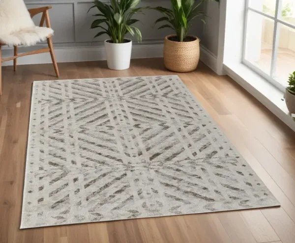 4' x 6' Geometric Power Loom Area Rug - Brown And Ivory