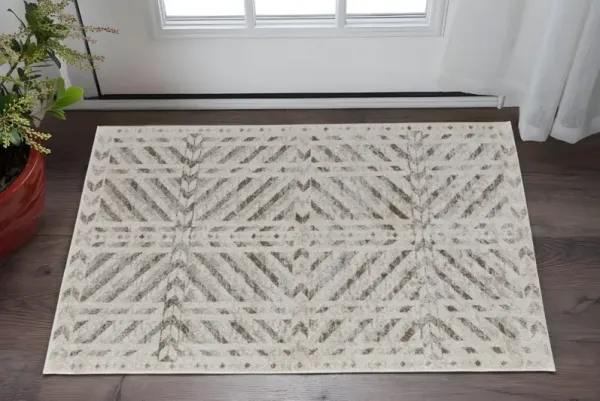 2' x 3' Geometric Power Loom Area Rug - Ivory And Brown