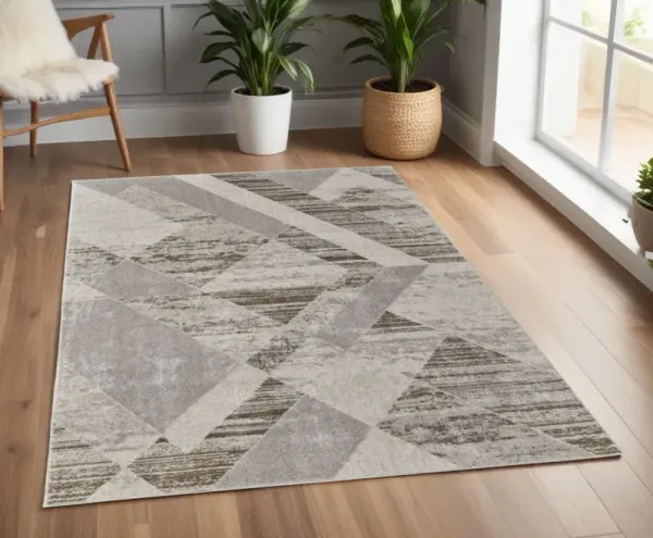 4' x 6' Geometric Power Loom Area Rug - Ivory Gray And Brown