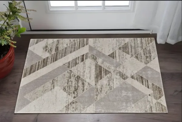 2' x 3' Geometric Power Loom Area Rug - Ivory Gray And Brown