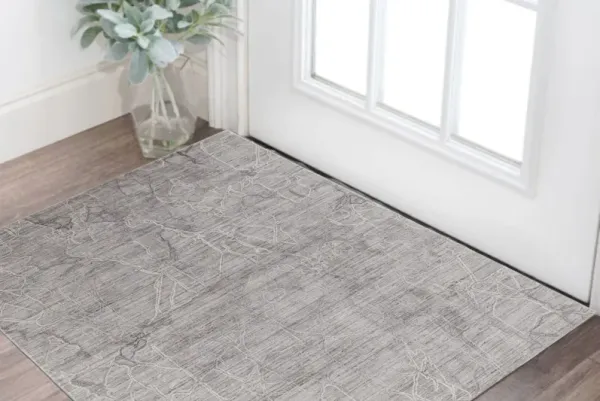 2' x 3' Abstract Hand Woven Worn Faded Wool Blend Area Rug - Gray