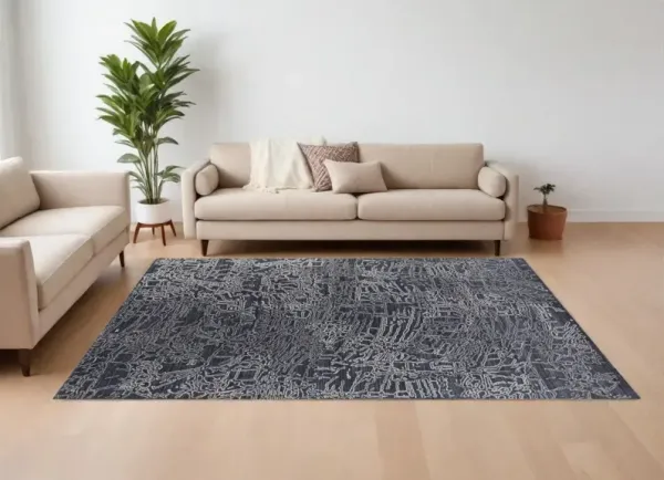 8' x 10' Abstract Hand Woven Area Rug - Black Gray And Ivory