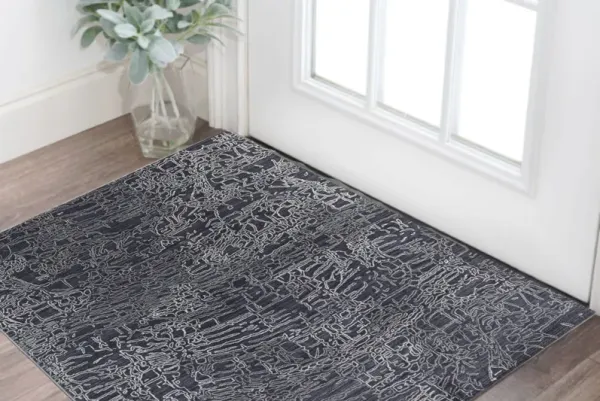 2' x 3' Abstract Hand Woven Area Rug - Black Gray And Ivory