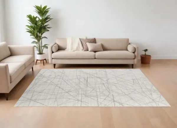 8' x 10' Abstract Hand Woven Wool Blend Area Rug - Gray And Ivory