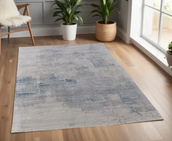 4' x 6' Abstract Hand Tufted Area Rug - Gray Taupe And Blue