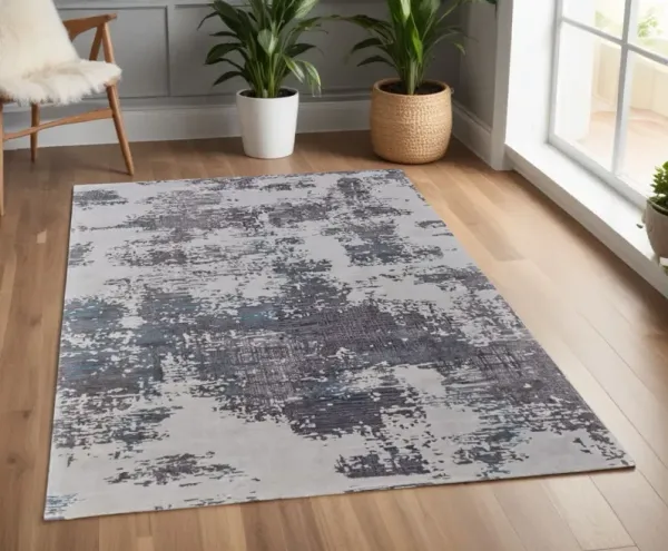 4' x 6' Abstract Hand Tufted Area Rug - Ivory Brown And Blue