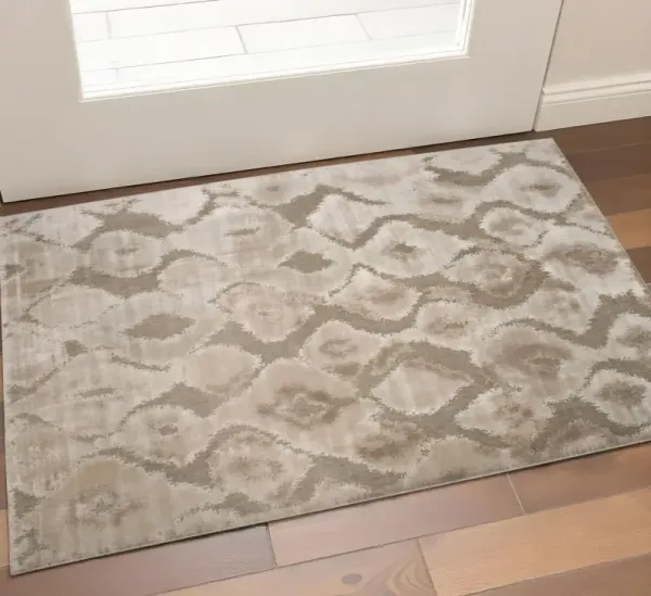 2' x 3' Abstract Power Loom Worn Faded Area Rug - Taupe And Ivory