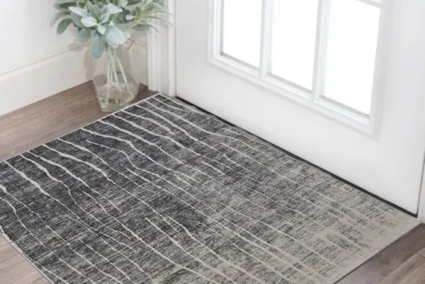 2' x 3' Abstract Power Loom Area Rug - Black Gray And Ivory