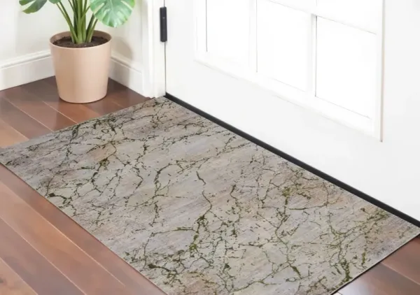 2' x 3' Abstract Power Loom Area Rug - Taupe Green And Tan