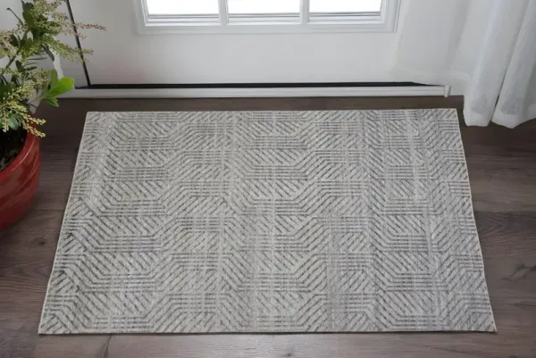 2' x 3' Wool Geometric Hand Knotted Area Rug - Tan And Gray