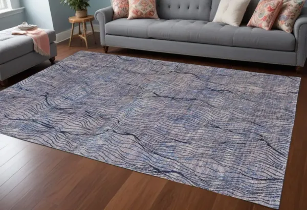 9' x 12' Abstract Power Loom Washable Area Rug - Blue Pink And Tan