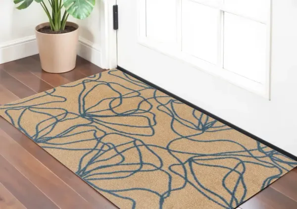 2' x 3' Floral Washable Non Skid Area Rug With UV Protection - Beige And Blue