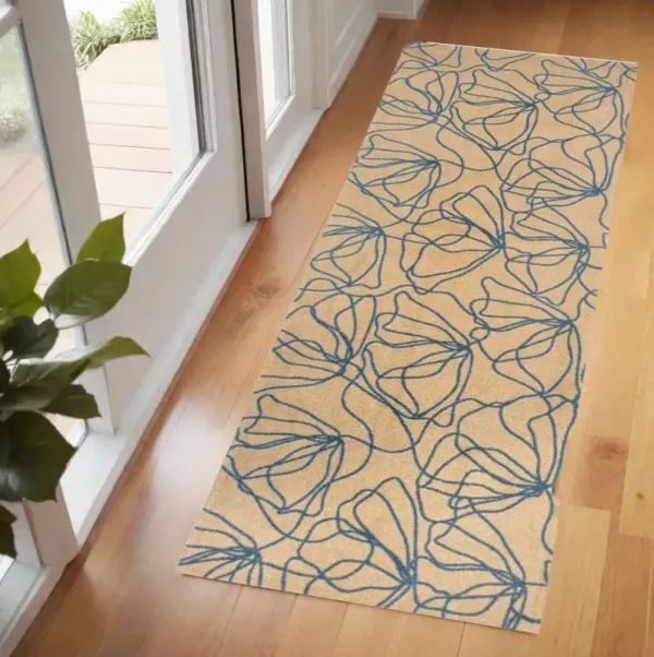 6' Floral Washable Non Skid Area Rug With UV Protection - Beige And Blue