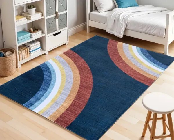 7' x 10' Juvenile Rainbows Youthful Area Rug - Navy Red And Orange