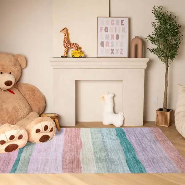 8' x 11' Juvenile Rainbows Youthful Area Rug - Pink Green And Purple