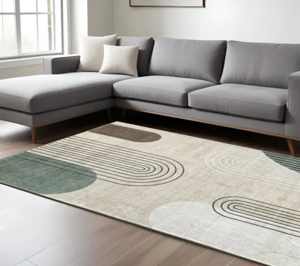 8' x 11' Abstract Area Rug - Beige Brown And Green
