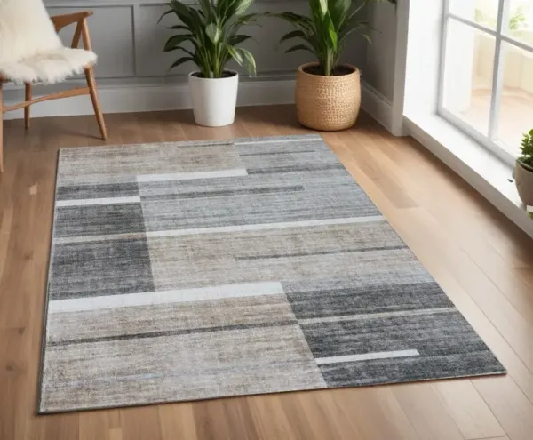 4' x 6' Abstract Area Rug - Gray And Brown