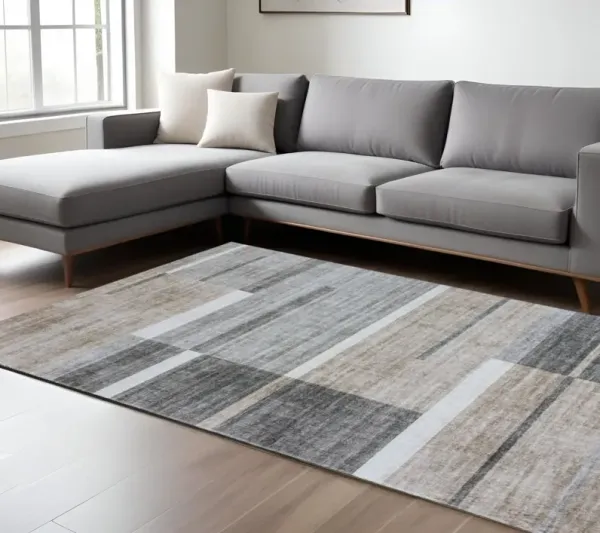 8' x 11' Abstract Area Rug - Gray And Brown