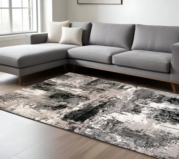 7' x 10' Abstract Area Rug - Black Gray And Beige