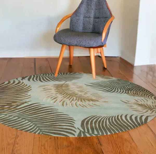 7' Round Wool Area Rug - Aqua
